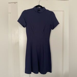 Navy A-Line Mini Dress Mock Neck